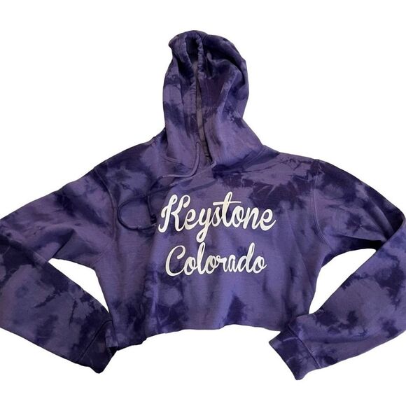 Tie Dye Cropped Hoodie Sweatshirt - Purple - Women's Small - Picture 4 of 5